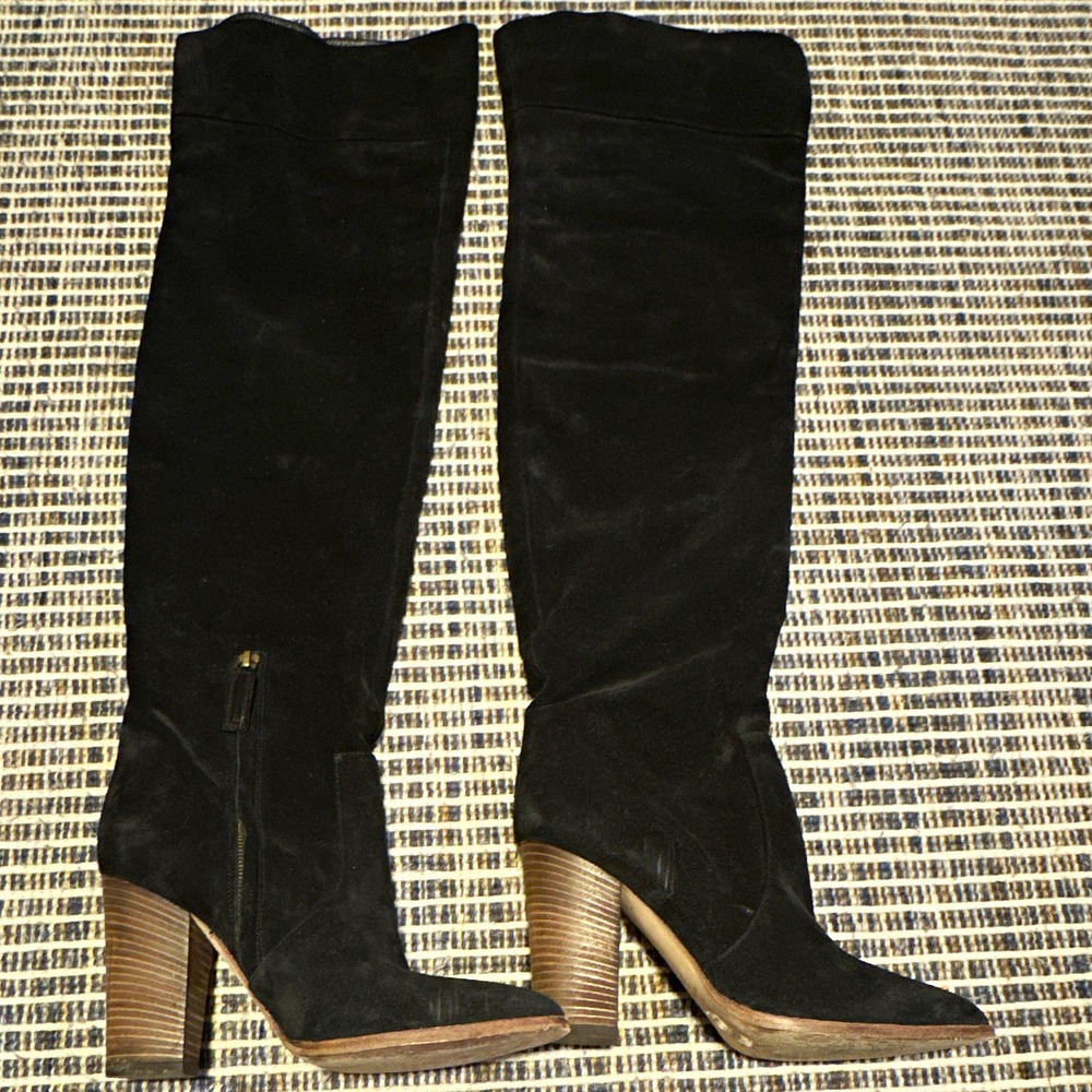 Club Monaco Women's Black Suede overthe knee Pointed Toe Zip Boots Size 8